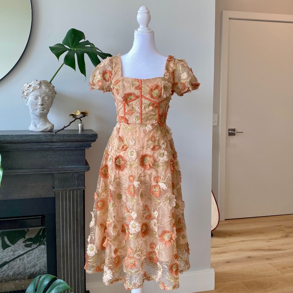 3D floral midi dress